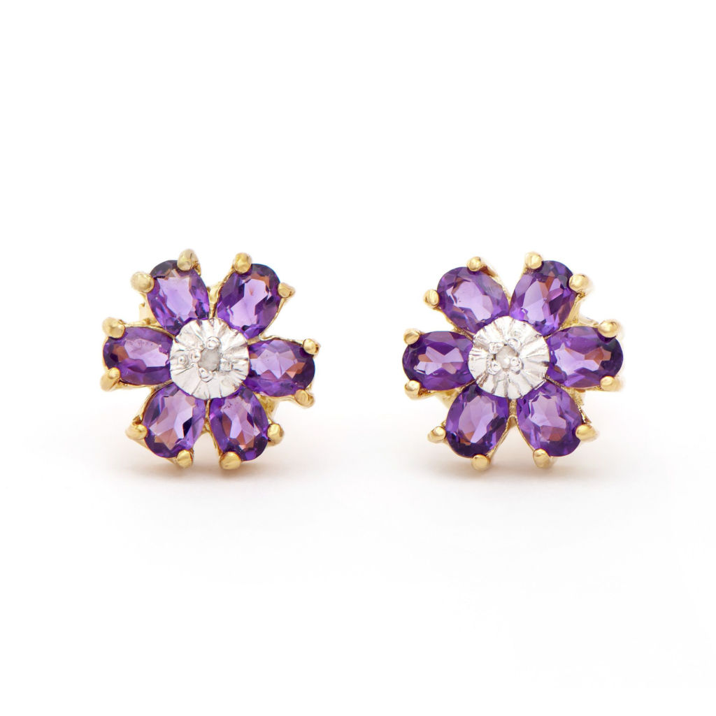 1.92 CTW Amethyst & Diamonds 18K Gold Plated Designer Earrings