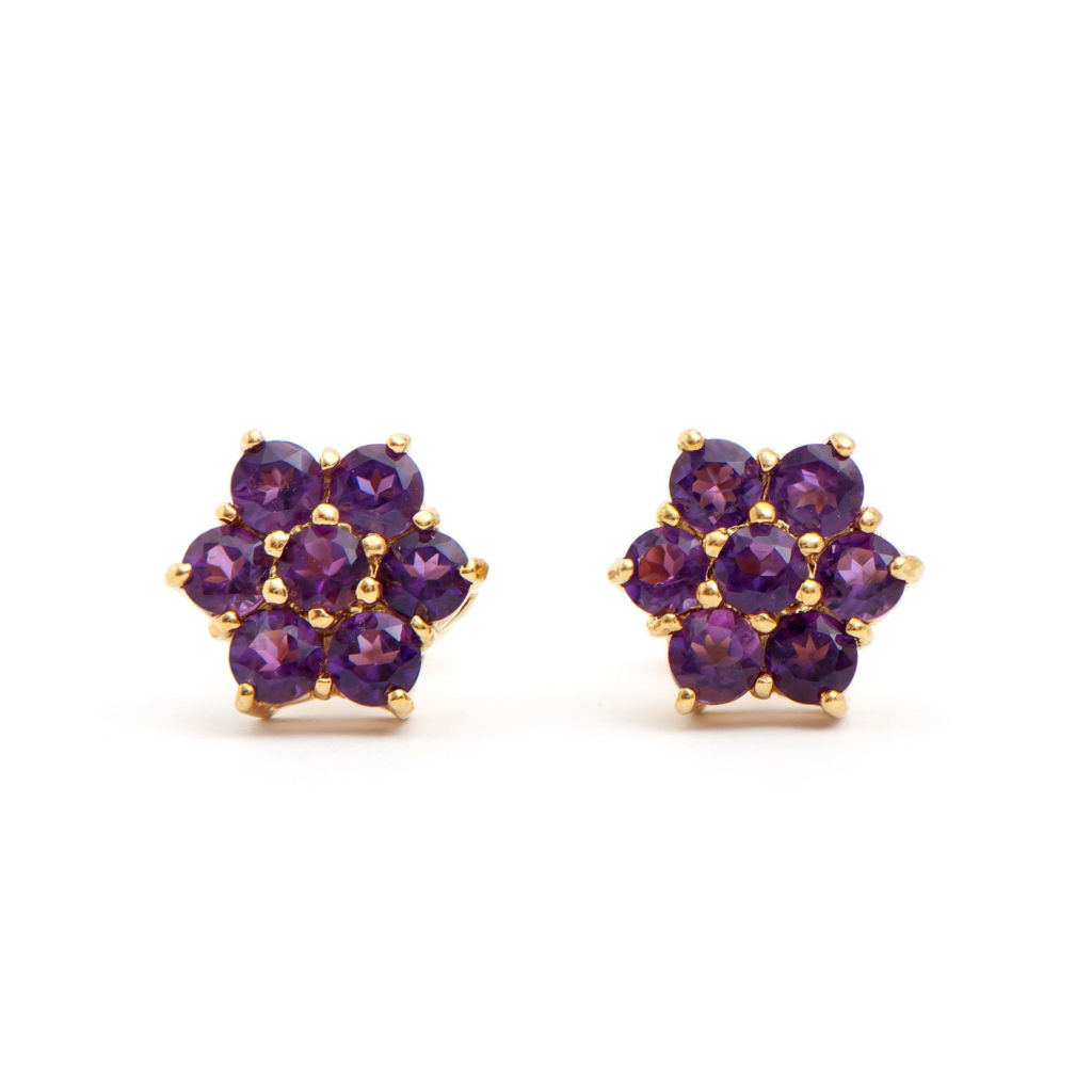 1.21 CTW Amethyst & Diamonds 18K Gold Plated Designer Earrings