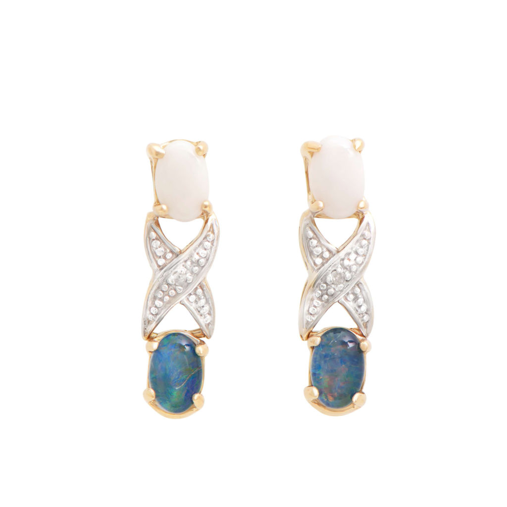 1.04 CTW Diamonds & Opal 18K Gold Plated Sterling Silver Designer Earrings