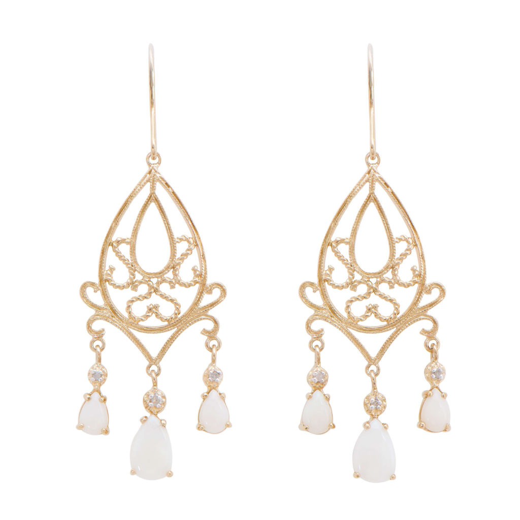 2.53 CTW Diamonds & Opal 18K Gold Plated Sterling Silver Designer Earrings