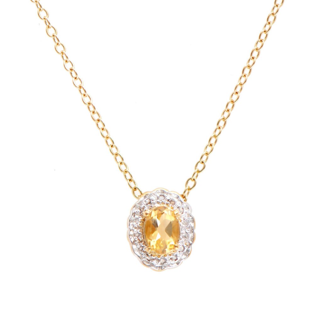 0.82 CTW Citrine & Diamonds 18K Gold Plated Designer Pendant 18 in