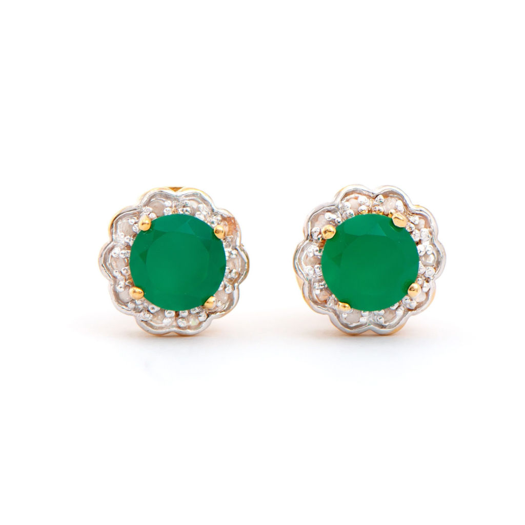 1.7 CTW Green Agate & Diamonds 18K Gold Plated Designer Earrings