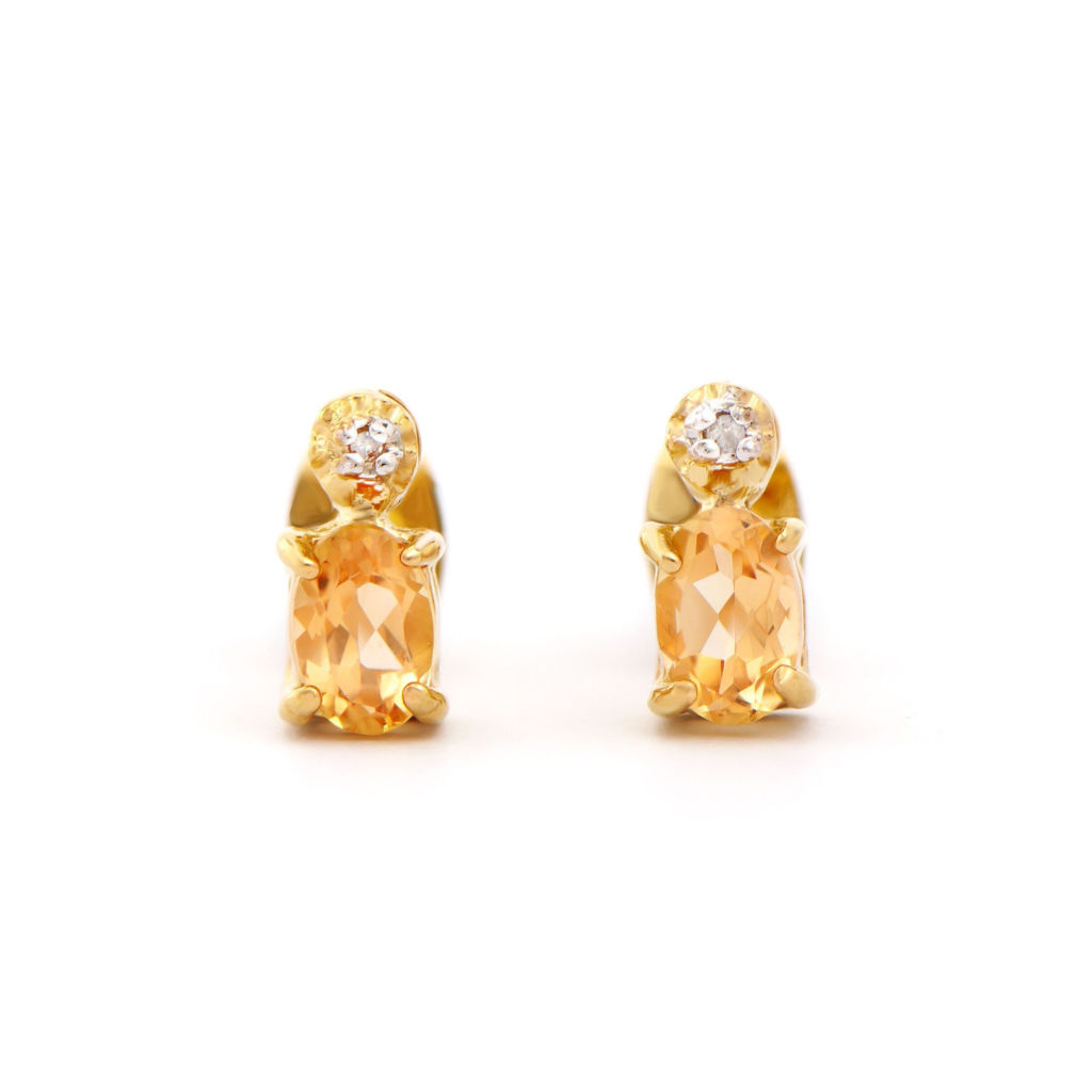 0.82 CTW Citrine And Diamonds 18K Gold Plated Designer Earrings