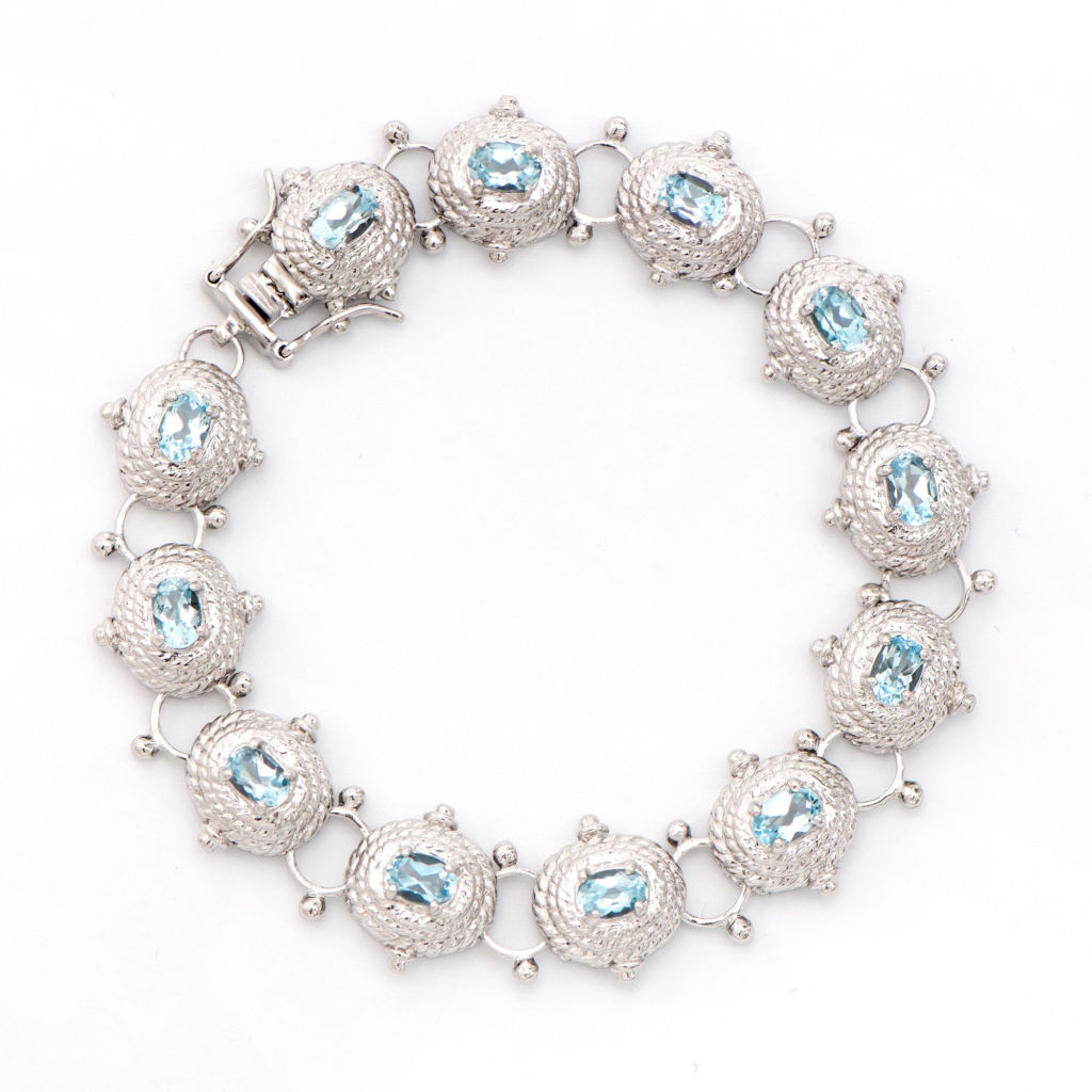6.55 CTW Blue Topaz Antique Style Rhodium Plated Designer Bracelet 8 in