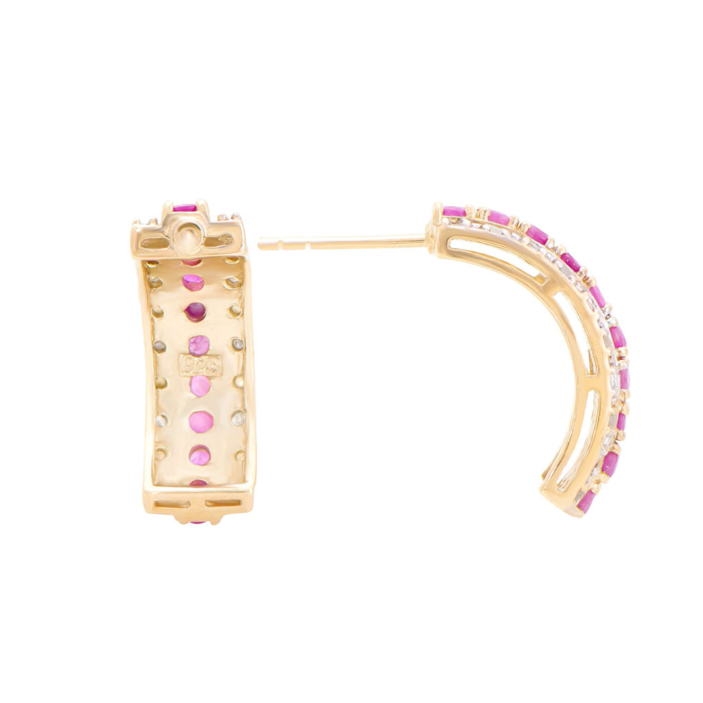 2.23 CTW Diamonds & Ruby 18K Gold Plated Sterling Silver Designer Earrings