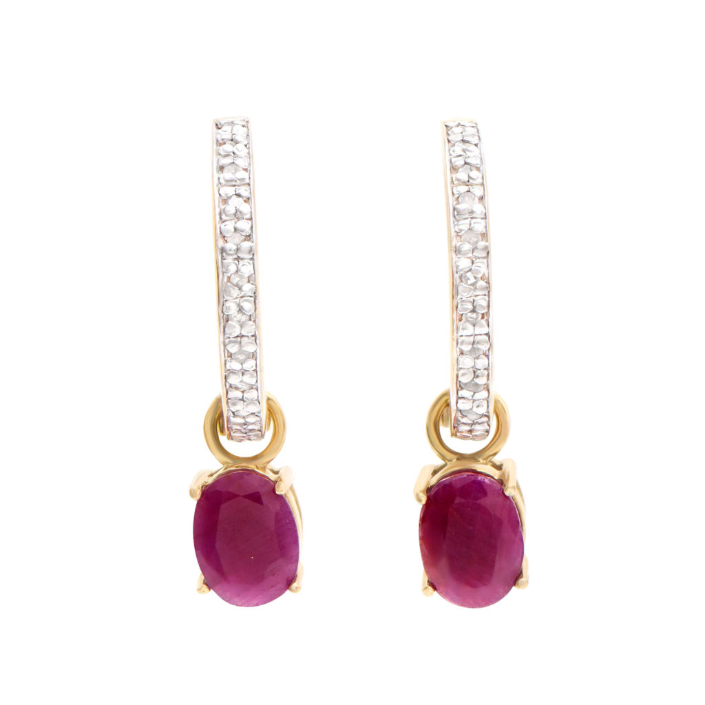 3.43 CTW Diamonds & Ruby 18K Gold Plated Sterling Silver Designer Earrings