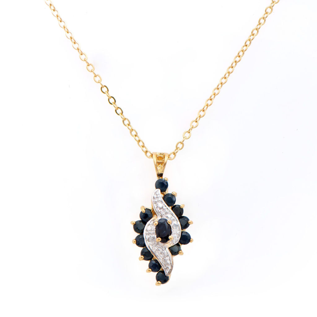 1.52 CTW Sapphire & Diamonds 18K Gold Plated Designer Pendant 18 in