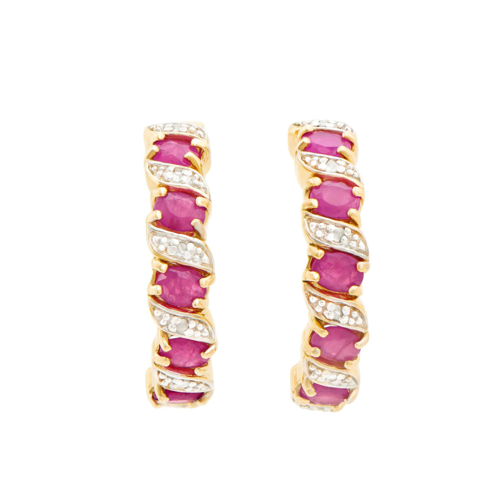 2.94 CTW Diamonds & Ruby 18K Gold Plated Sterling Silver Designer Earrings
