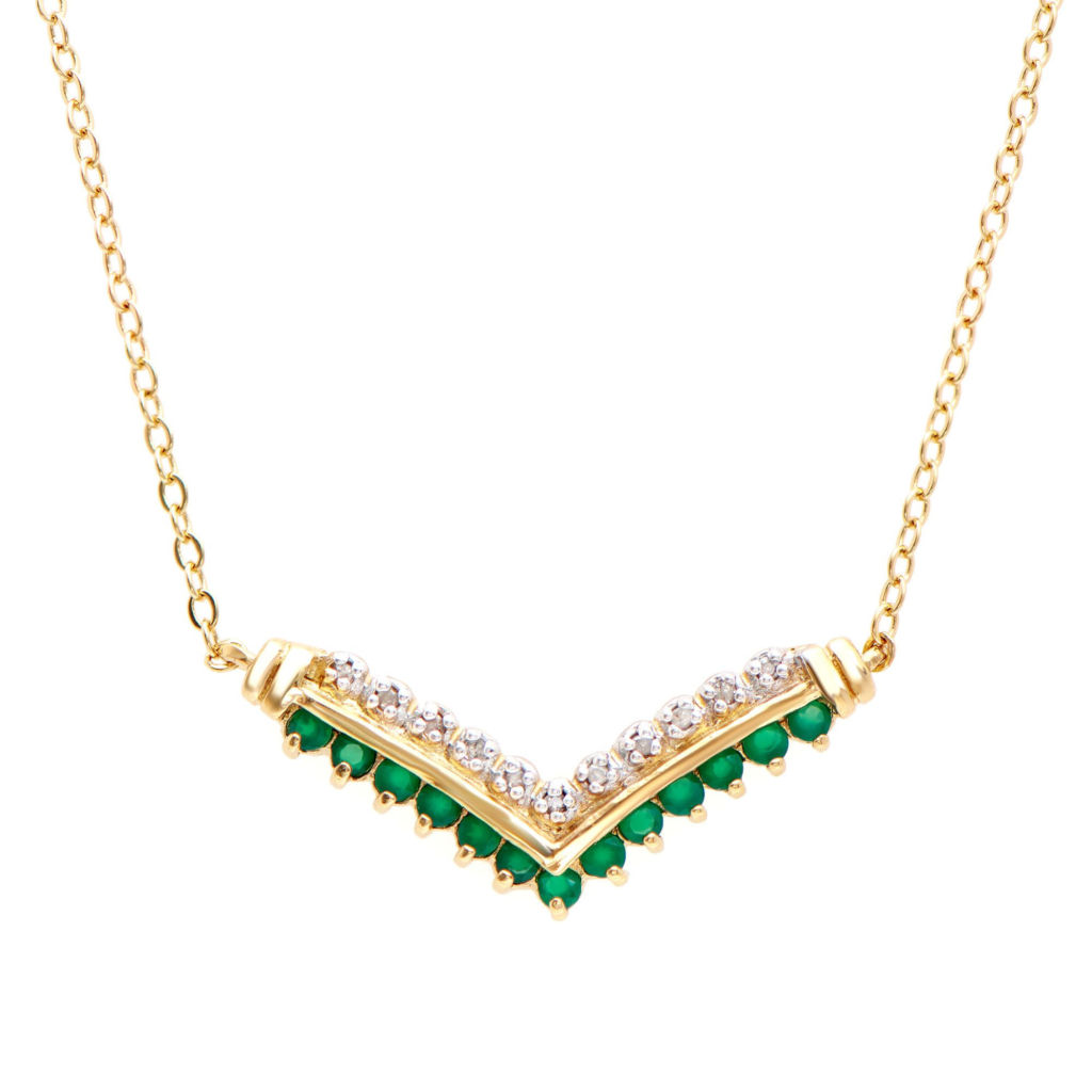0.59 CTW Green Agate & Diamonds 18K Gold Plated Designer Necklaces 18 in