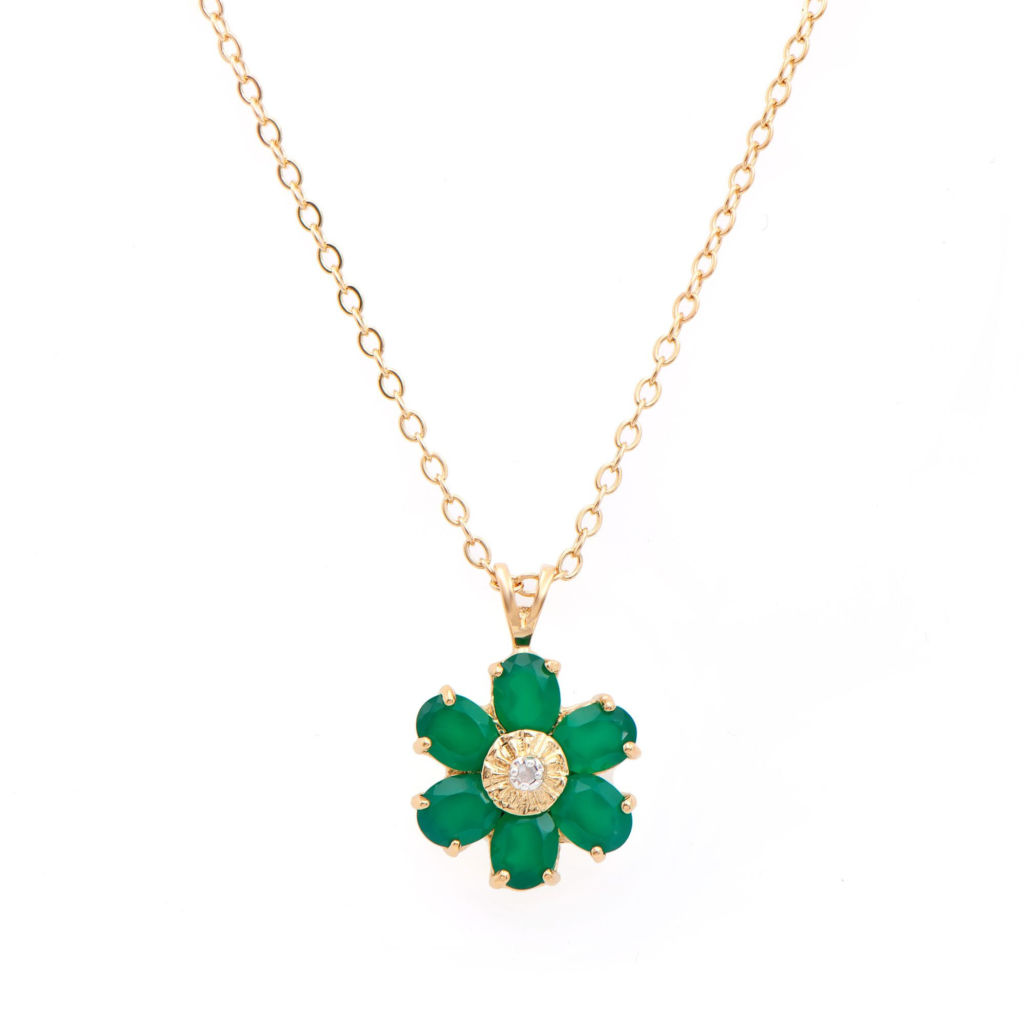 1.82 CTW Green Agate & Diamonds 18K Gold Plated Designer Pendant 18 in