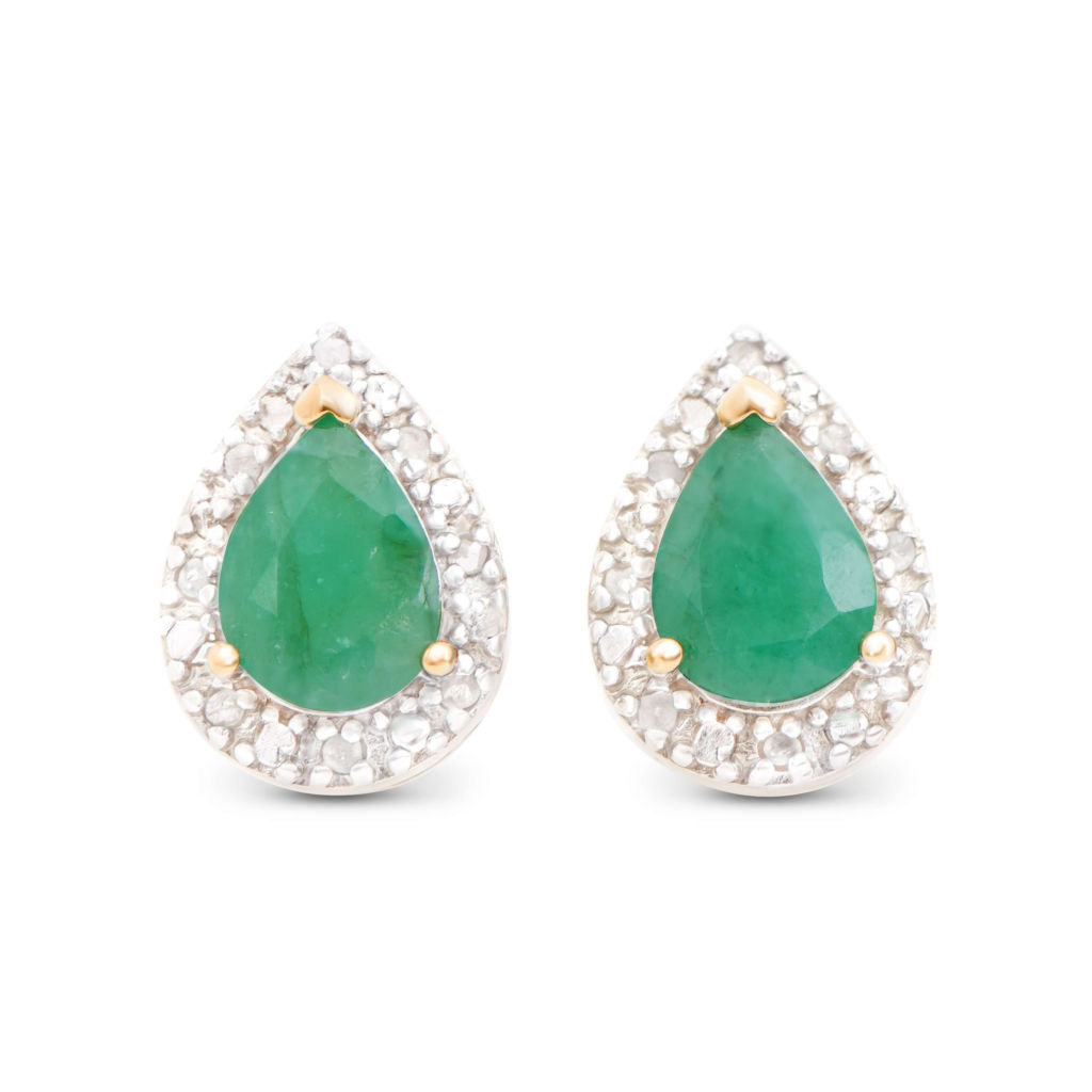 2.17 CTW Diamonds & Emerald 18K Gold Plated Sterling Silver Designer Earrings