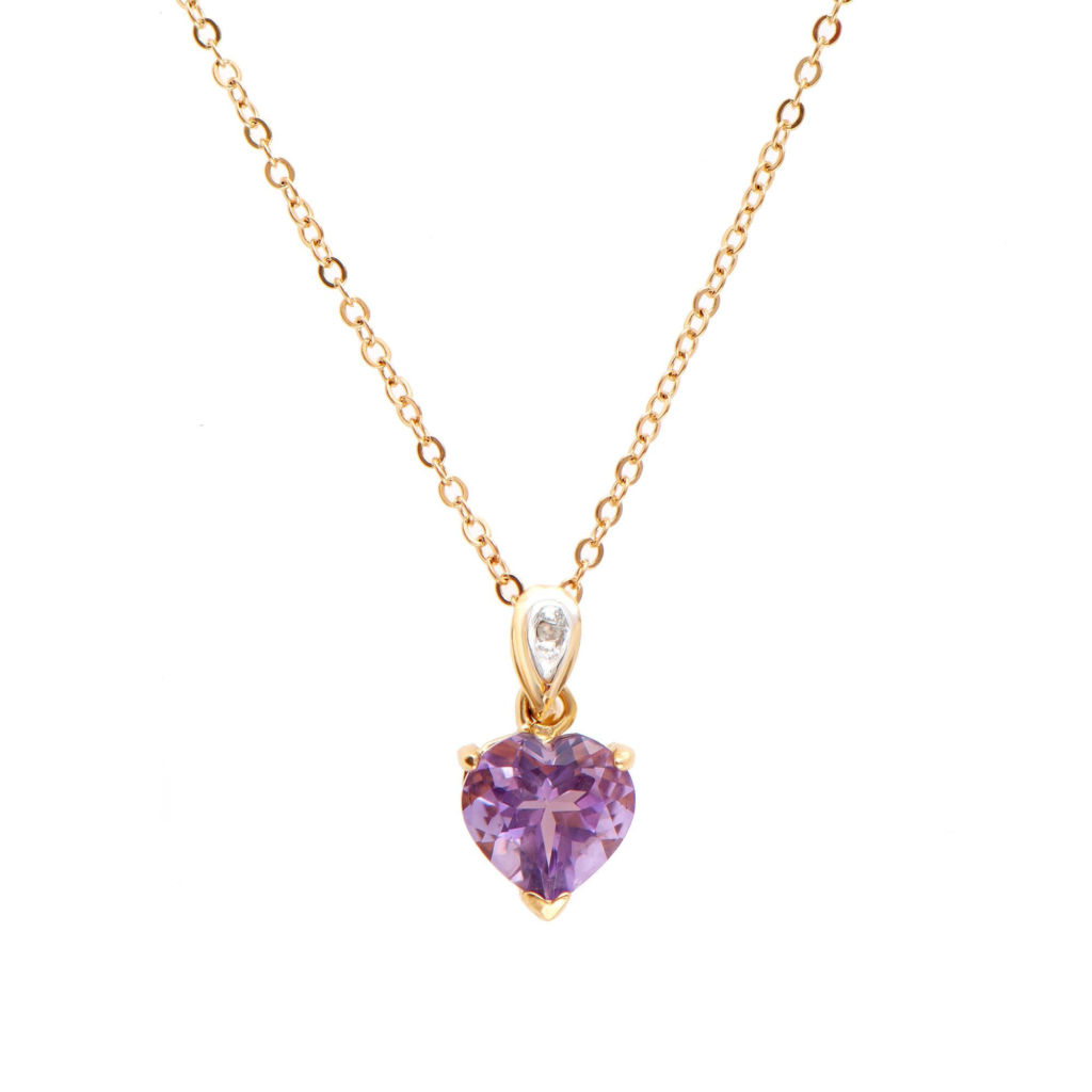 2.12 CTW Amethyst & Diamonds 18K Gold Plated Designer Pendant 18 in