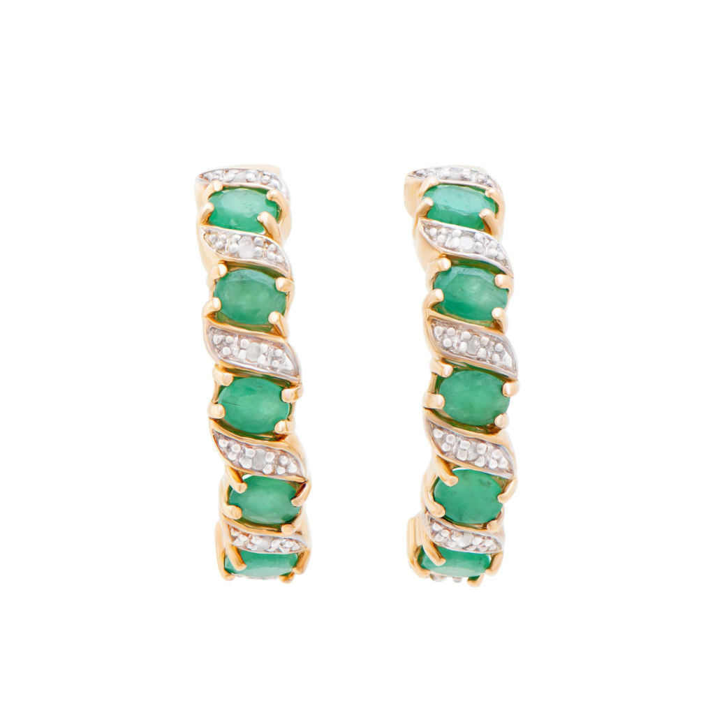 2.64 CTW Diamonds & Emerald 18K Gold Plated Sterling Silver Designer Earrings
