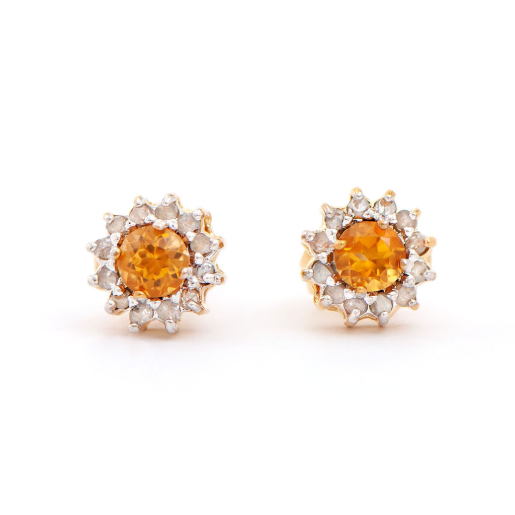 0.62 CTW Citrine & Diamonds 18K Gold Plated Designer Earrings