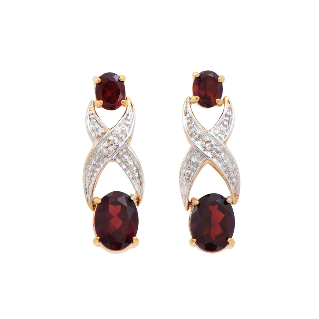 2.86 CTW Garnet & Diamonds 18K Gold Plated Designer Earrings