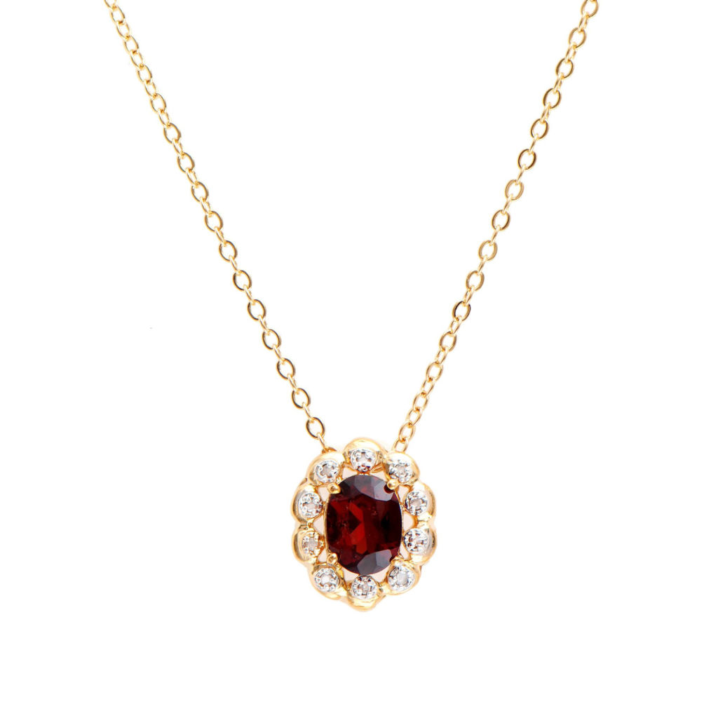 1.28 CTW Garnet & Diamonds 18K Gold Plated Designer Pendant 18 in