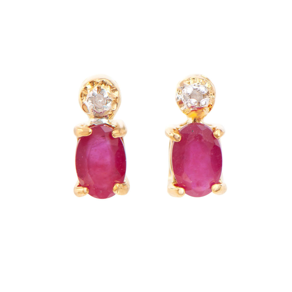 1.32 CTW Ruby & Diamonds 18K Gold Plated Designer Earrings