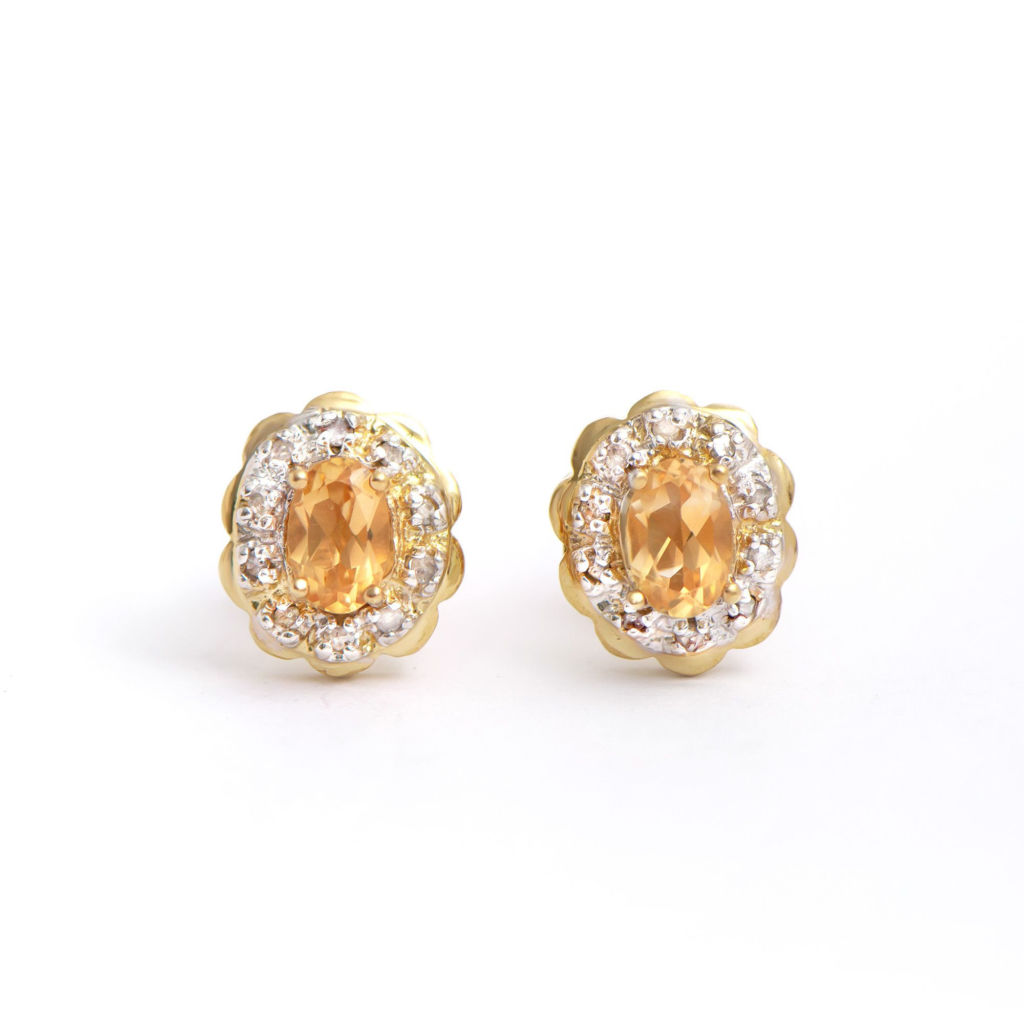 0.96 CTW Citrine & Diamonds 18K Gold Plated Designer Earrings