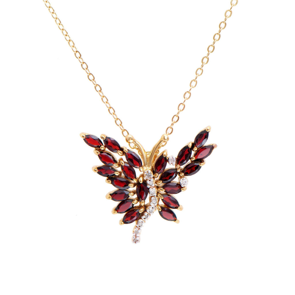 3.44 CTW Garnet & Diamonds 18K Gold Plated Designer Pendant 18 in