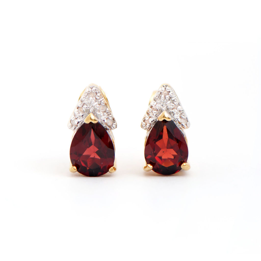 2.12 CTW Garnet & Diamonds 18K Gold Plated Designer Earrings
