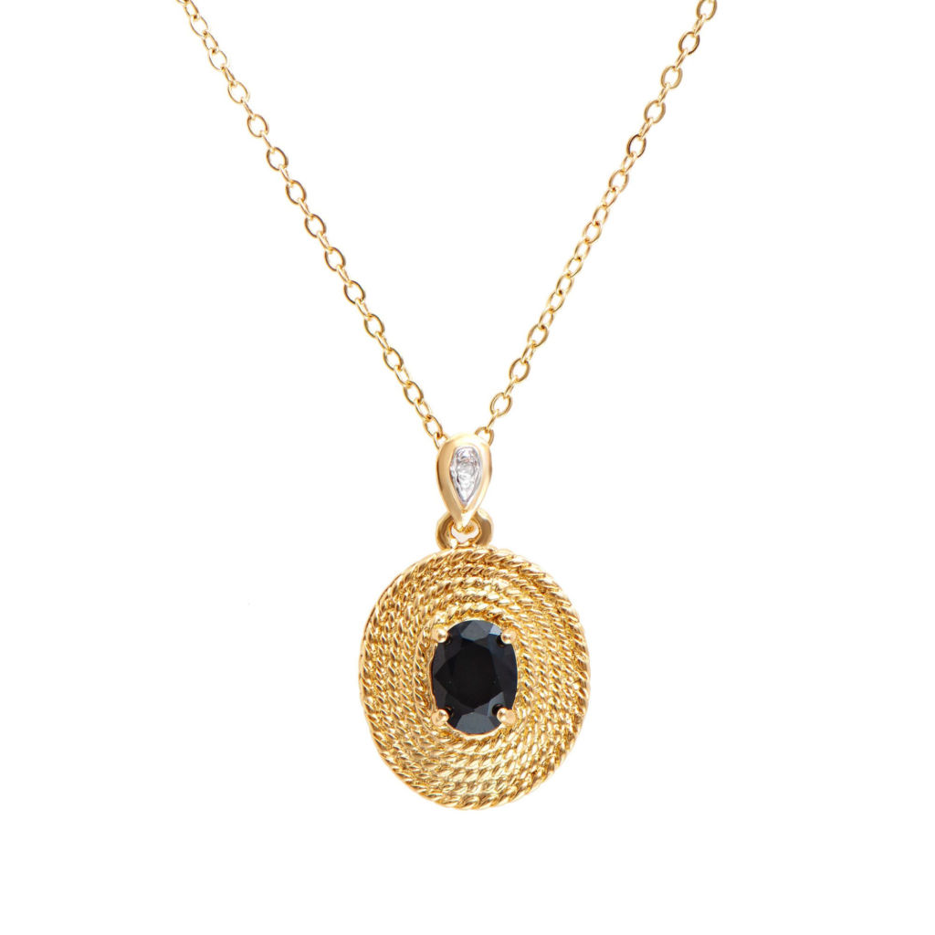 1.52 CTW Sapphire & Diamonds 18K Gold Plated Designer Pendant 18 in