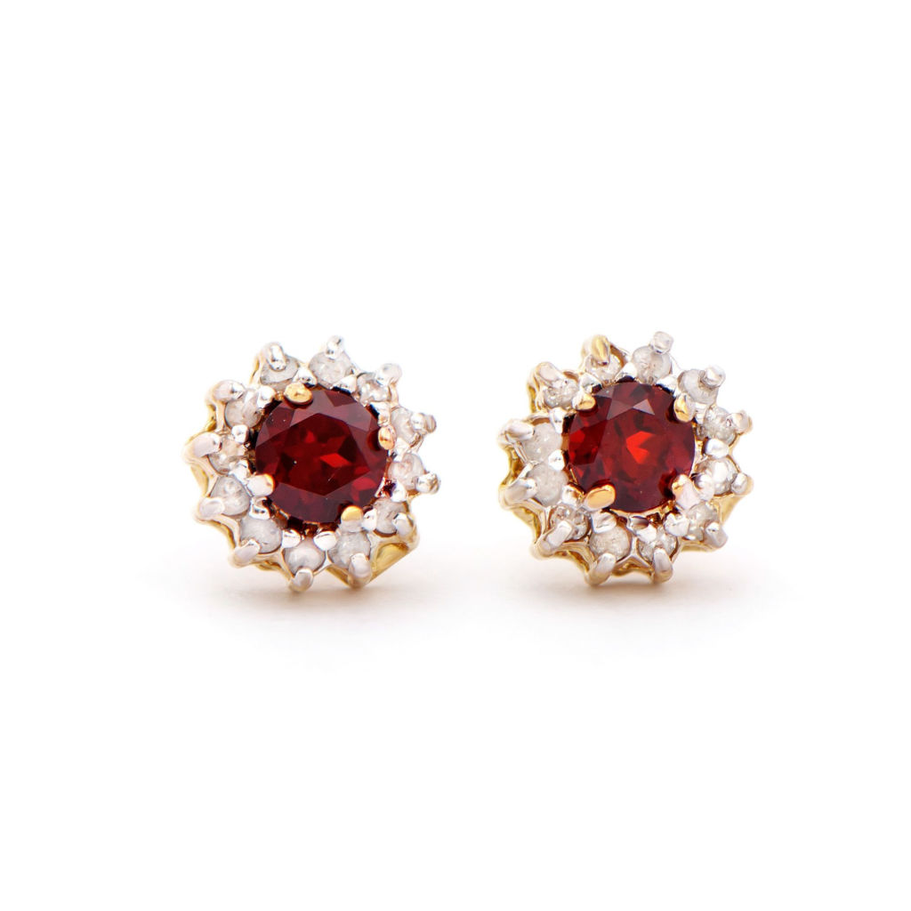 0.65 CTW Garnet & Diamonds 18K Gold Plated Designer Earrings