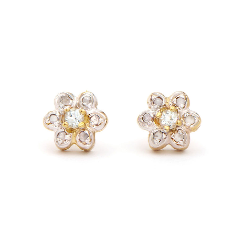 0.28 CTW Blue Topaz & Diamonds 18K Gold Plated Designer Earrings