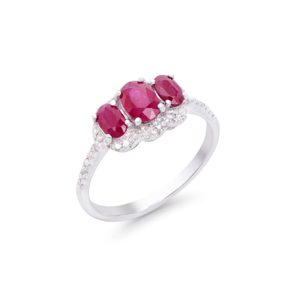 1.32 CTW Certified Diamonds & Ruby 14K White Gold Designer Ring