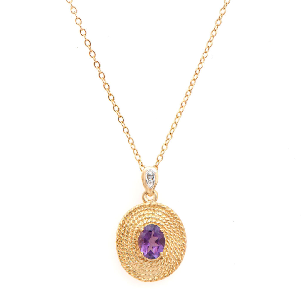 1.05 CTW Amethyst & Diamonds 18K Gold Plated Designer Pendant 18 in