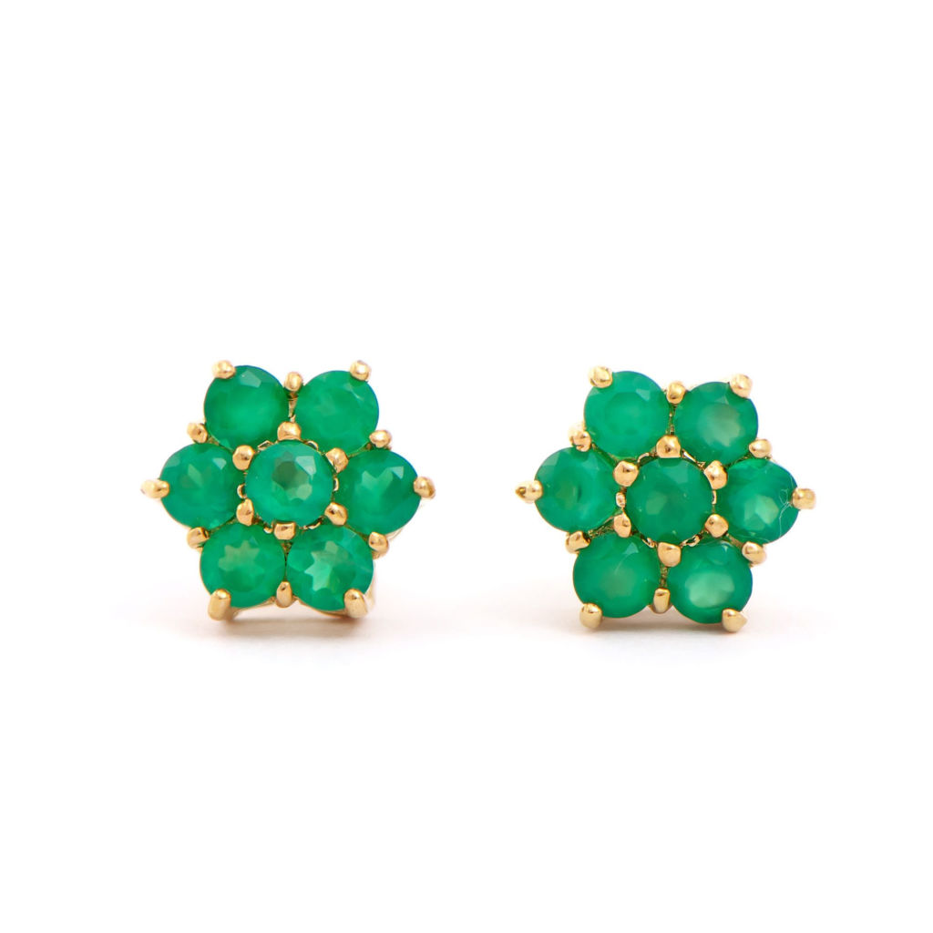 1.35 CTW Green Agate 18K Gold Plated Designer Earrings
