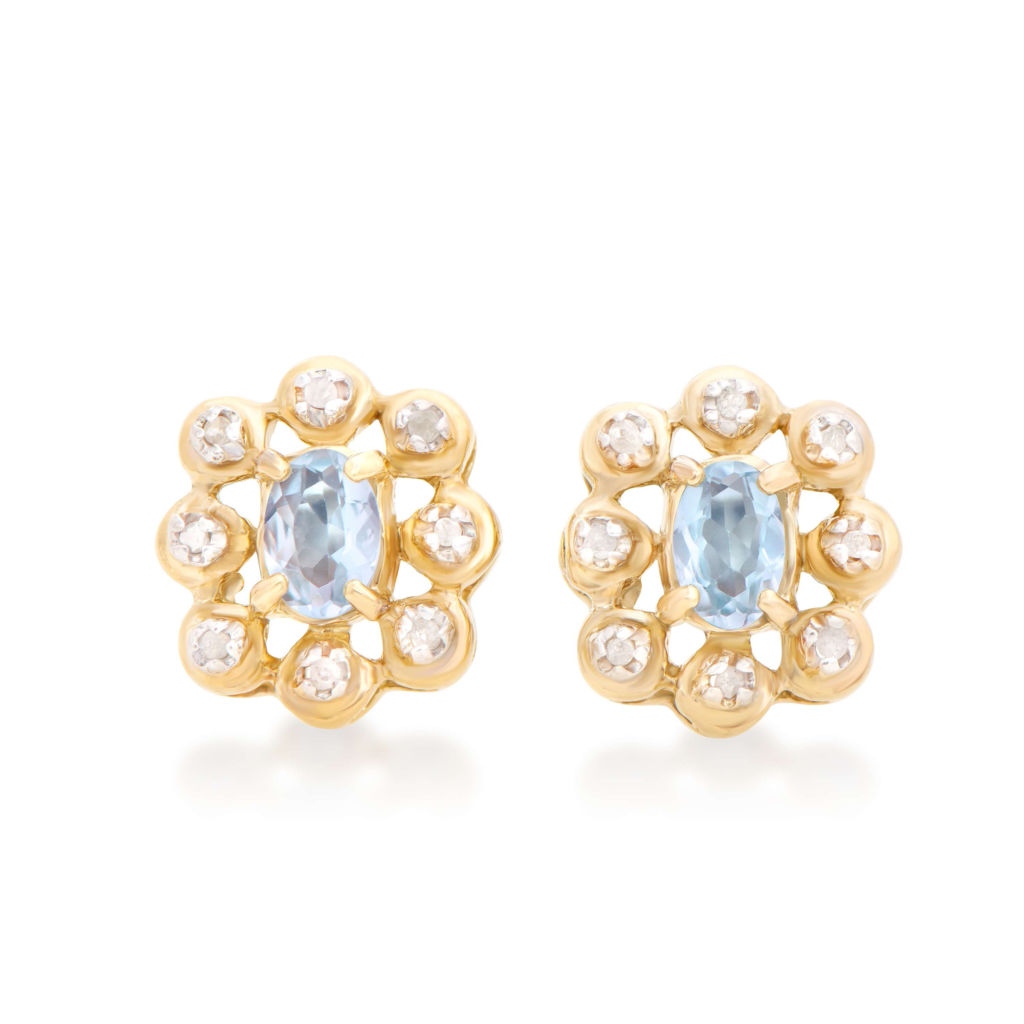 0.94 CTW Diamonds & Aquamarine 18K Gold Plated Sterling Silver Designer Earrings