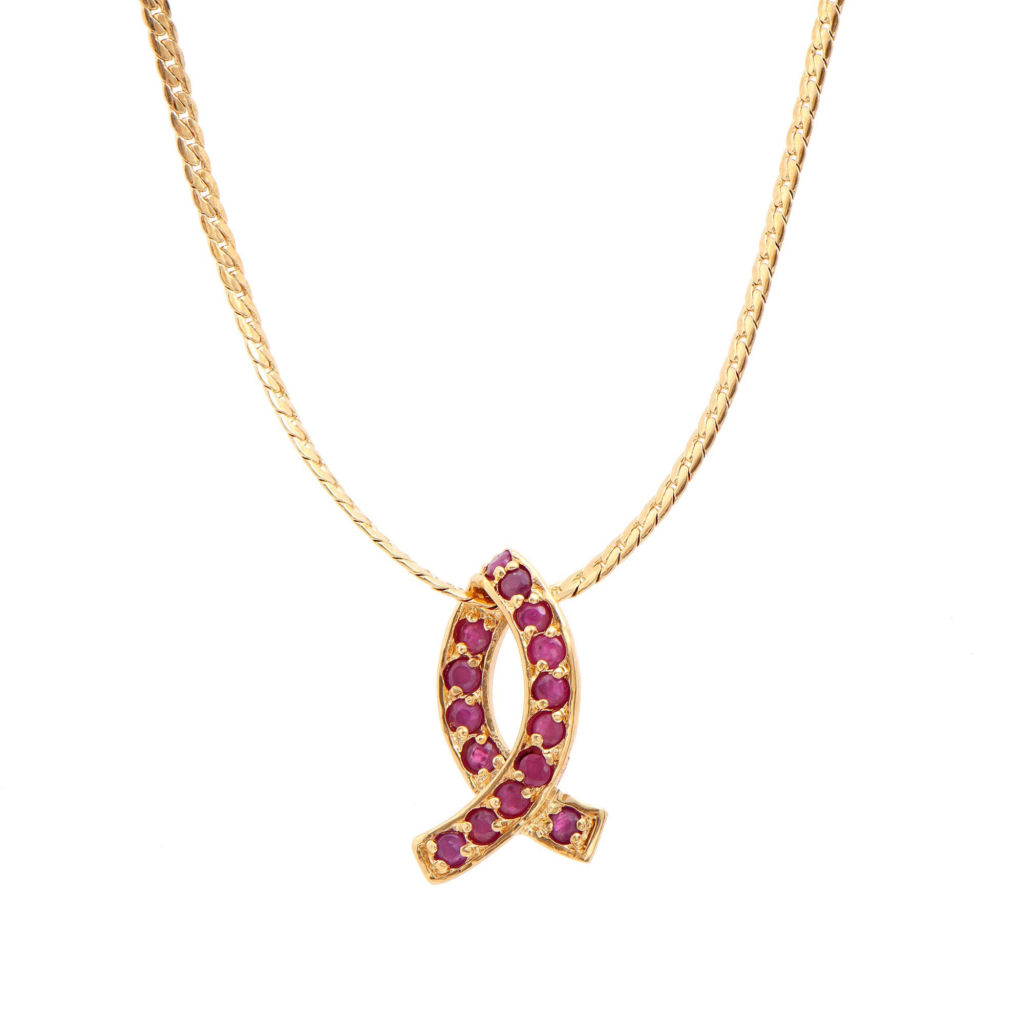 1.02 CTW Ruby 18K Gold Plated Designer Pendant 16 in