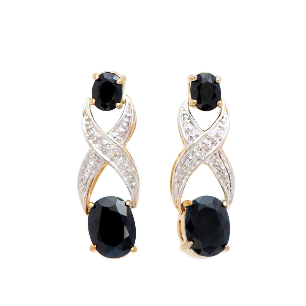 4.12 CTW Sapphire & Diamonds 18K Gold Plated Earrings