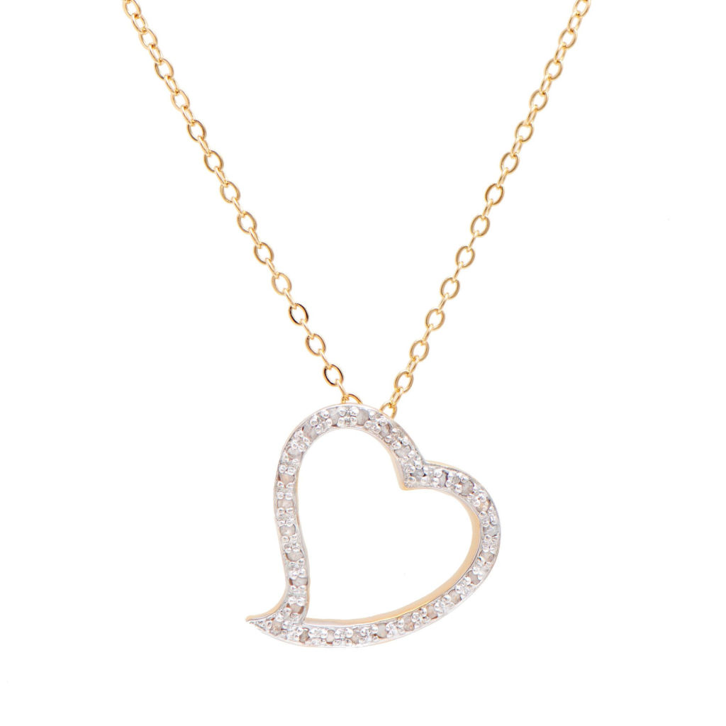 0.22 CTW Diamonds 18K Gold Plated Designer Heart Shape Pendant 18 in