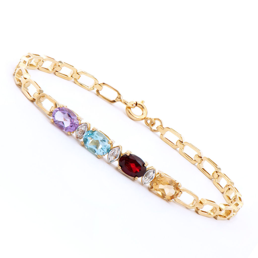 3.85 CTW Multi Color Gemstones 18K Gold Plated Designer Bracelet 7.25 in