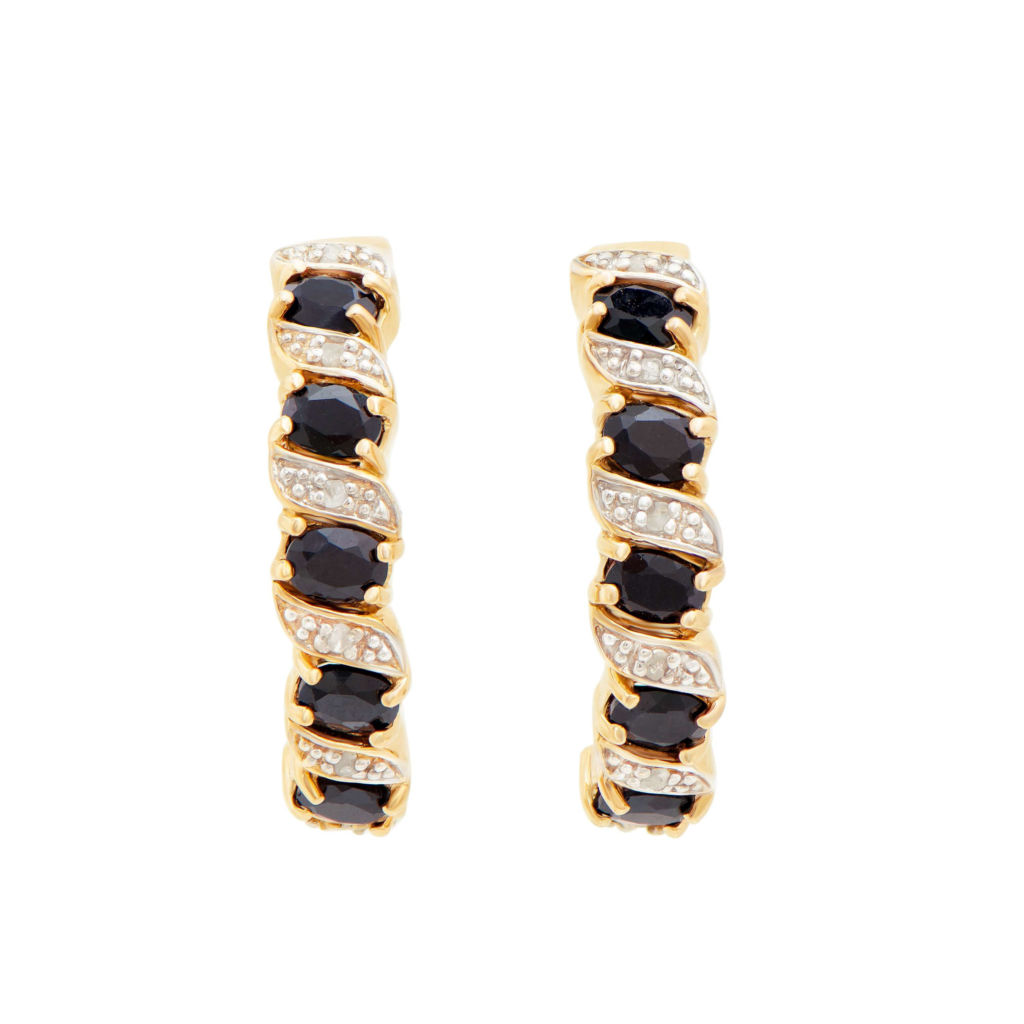 3.04 CTW Diamonds & Sapphire 18K Gold Plated Sterling Silver Designer Earrings