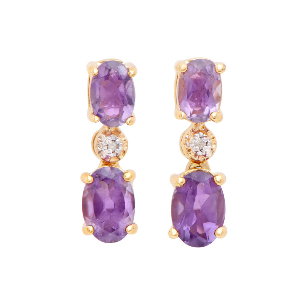2.22 CTW Amethyst & Diamonds 18K Gold Plated Designer Earrings