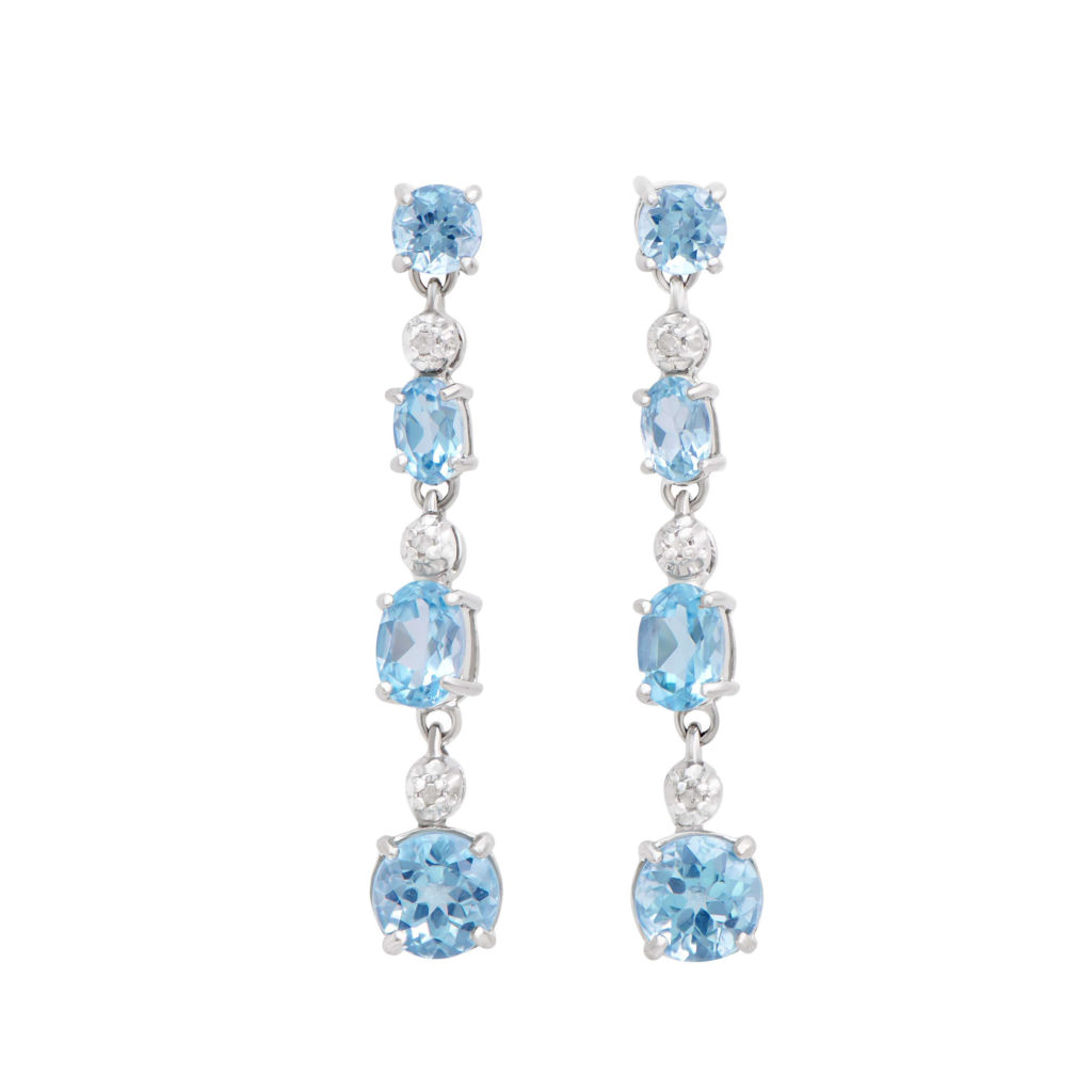 7.16 CTW Diamonds & Blue Topaz Rhodium Plated Sterling Silver Designer Earrings