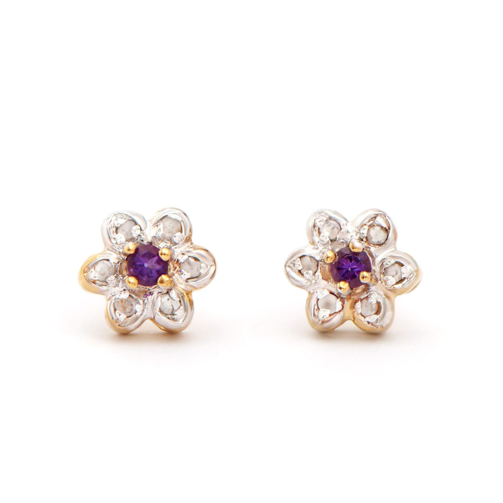 0.25 CTW Amethyst & Diamonds 18K Gold Plated Designer Earrings