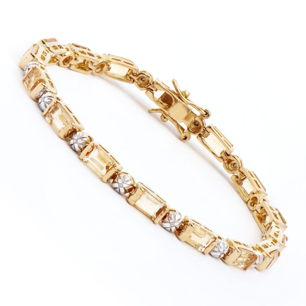 8.54 CTW Citrine & Diamonds 18K Gold Plated Designer Bracelet 7.4 in