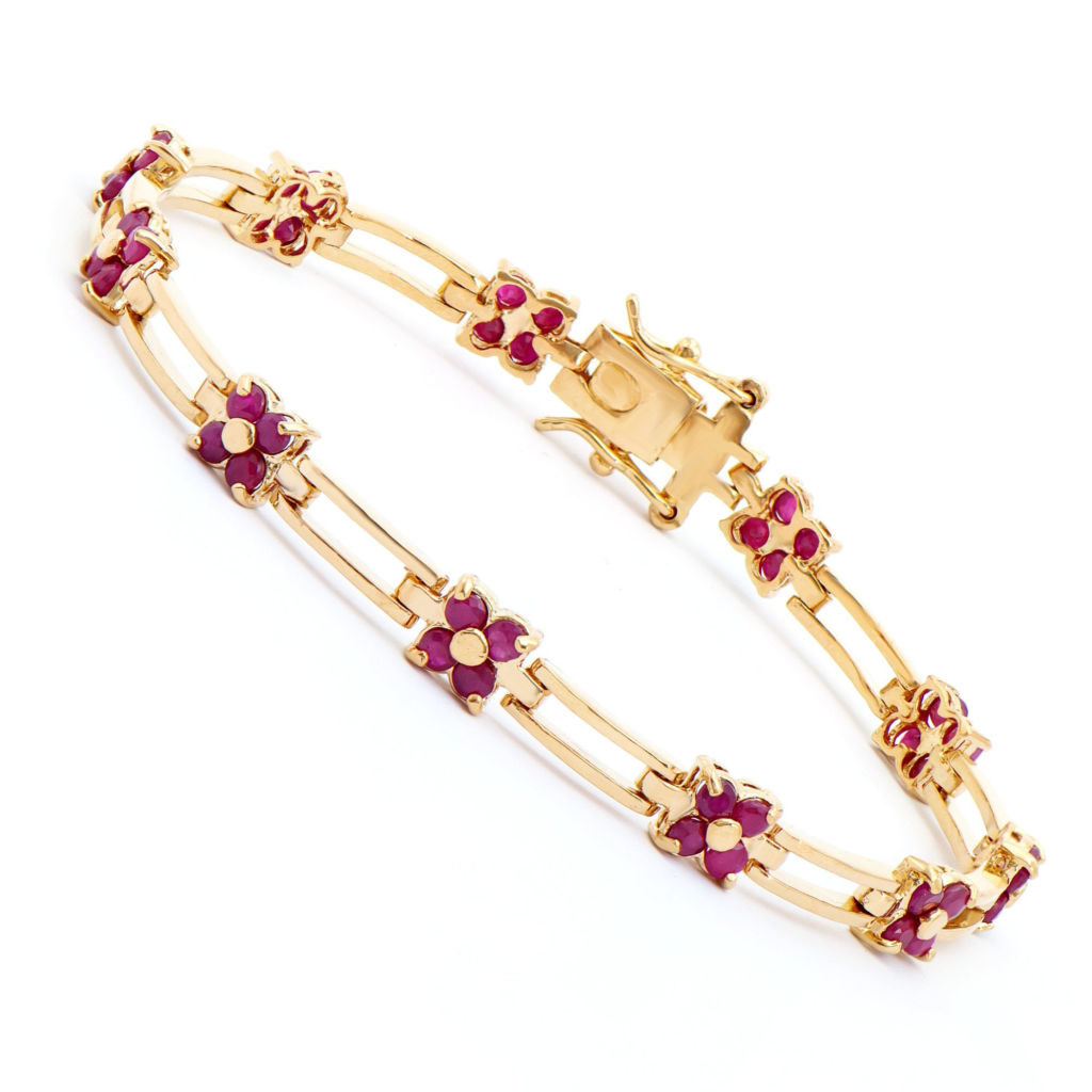 4.25 CTW Ruby 18K Gold Plated Designer Bracelet 7.7 in