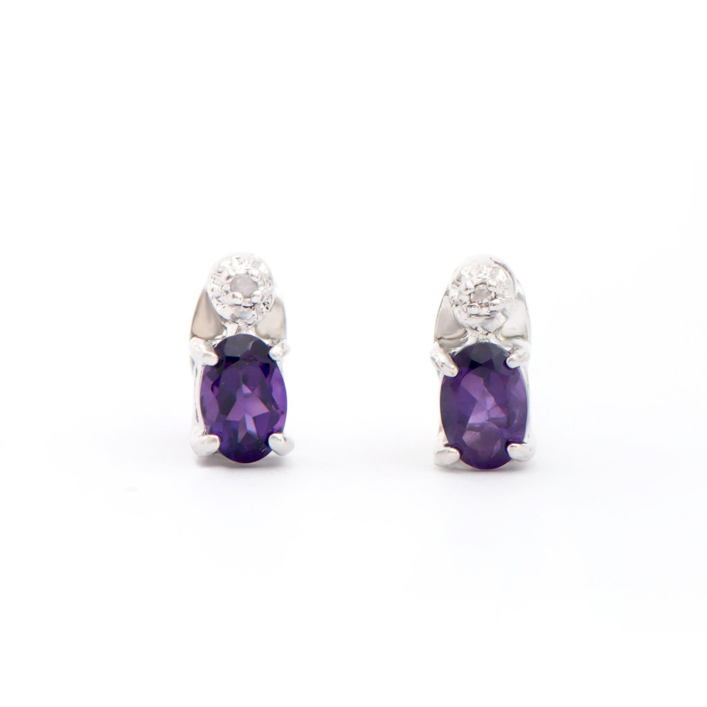 0.84 CTW Amethyst & Diamonds Rhodium Plated Designer Earrings