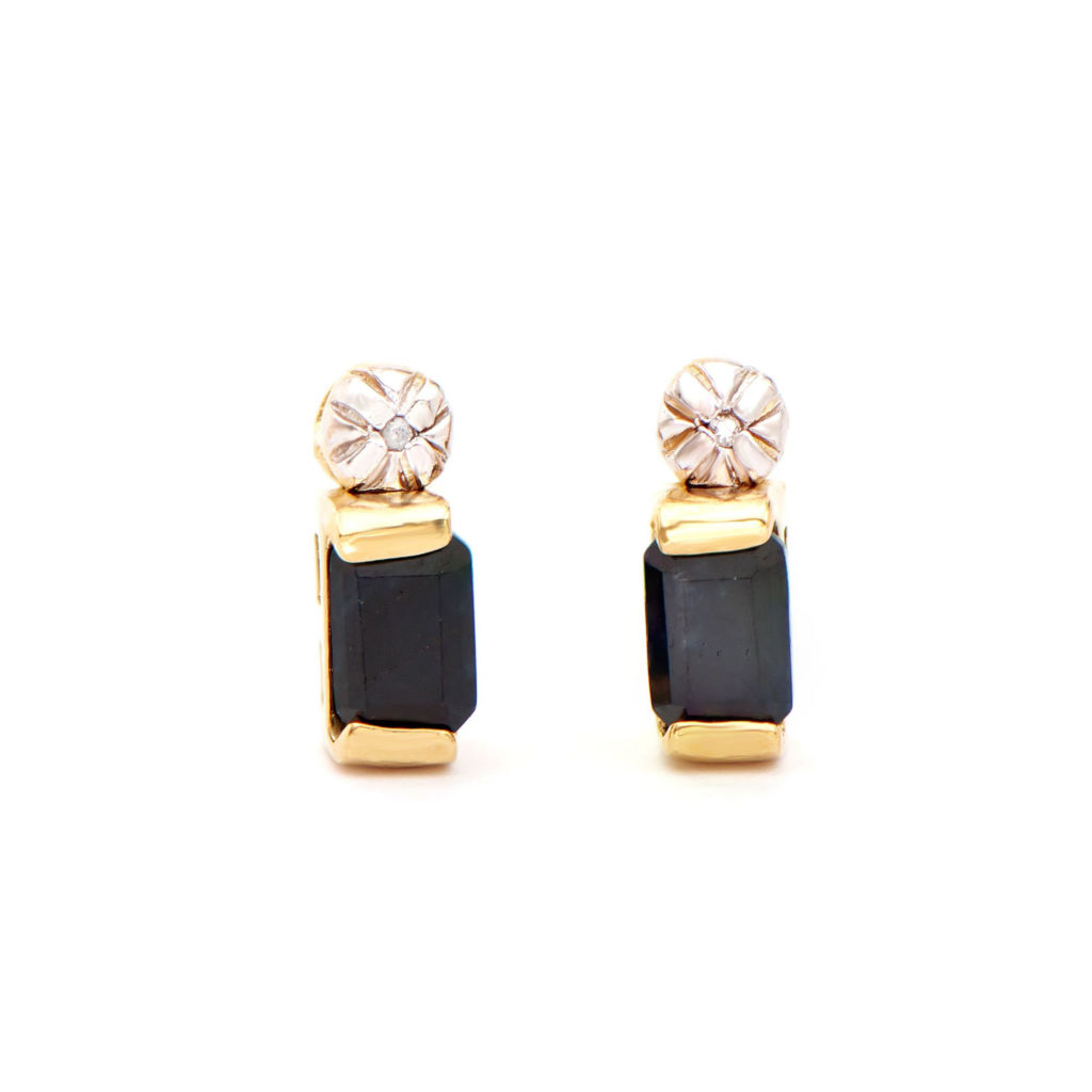 1.32 CTW Sapphires And Diamonds 18K Gold Plated Designer Earrings