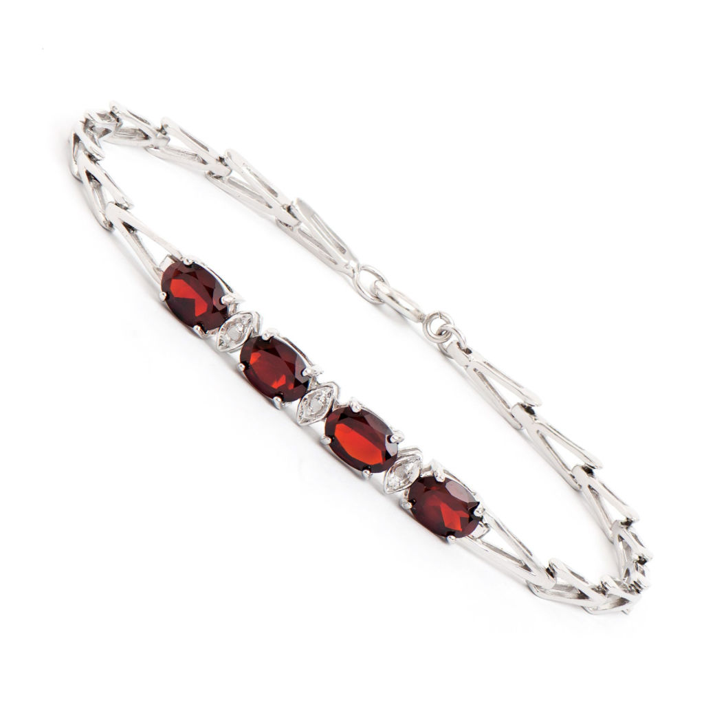 3.35 CTW Garnet & Diamonds Rhodium Plated Designer Bracelet 7.5 in