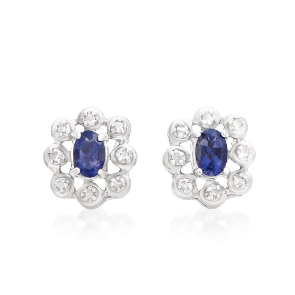 0.94 CTW Diamonds & Iolite Rhodium Plated Sterling Silver Designer Earrings