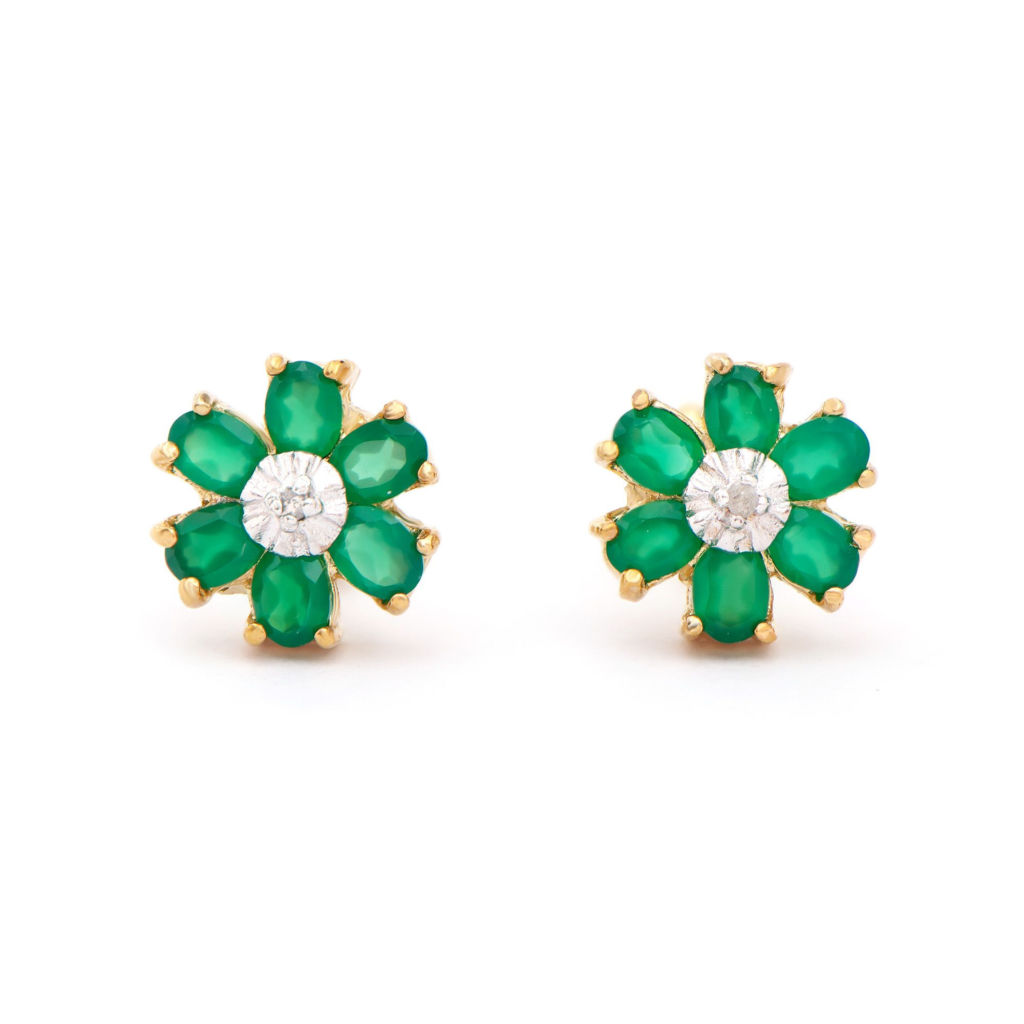 1.82 CTW Green Agate & Diamonds 18K Gold Plated Designer Earrings
