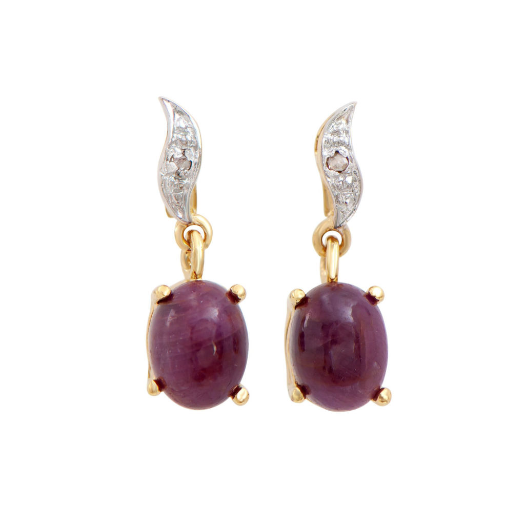 4.04 CTW Ruby & Diamonds 18K Gold Plated Designer Earrings
