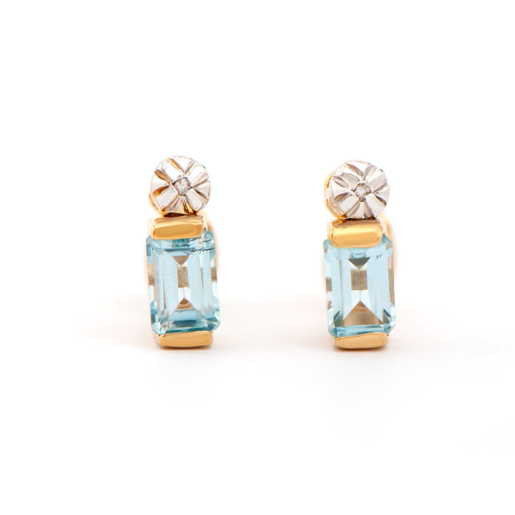 1.34 CTW Blue Topaz & Diamonds 18K Gold Plated Designer Earrings