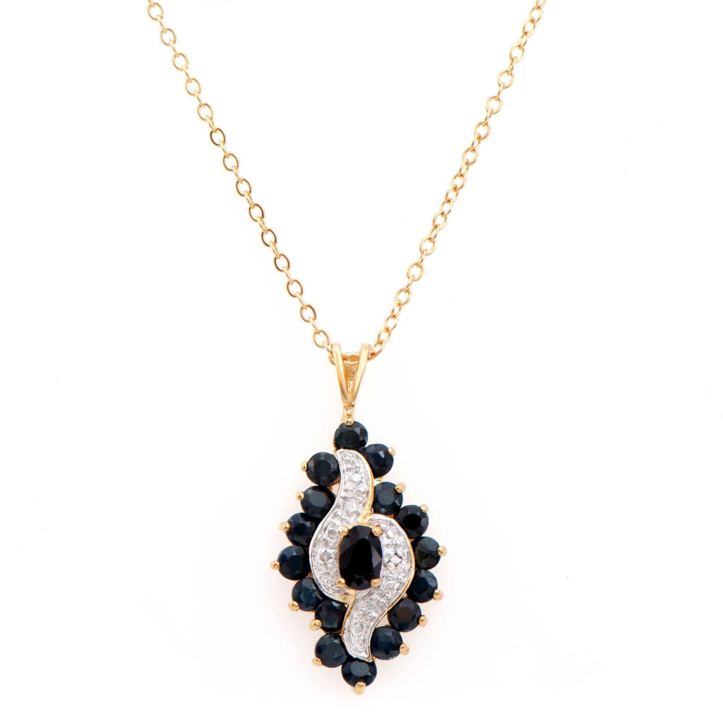 2.83 CTW Sapphire & Diamonds 18K Gold Plated Designer Pendant 18 in