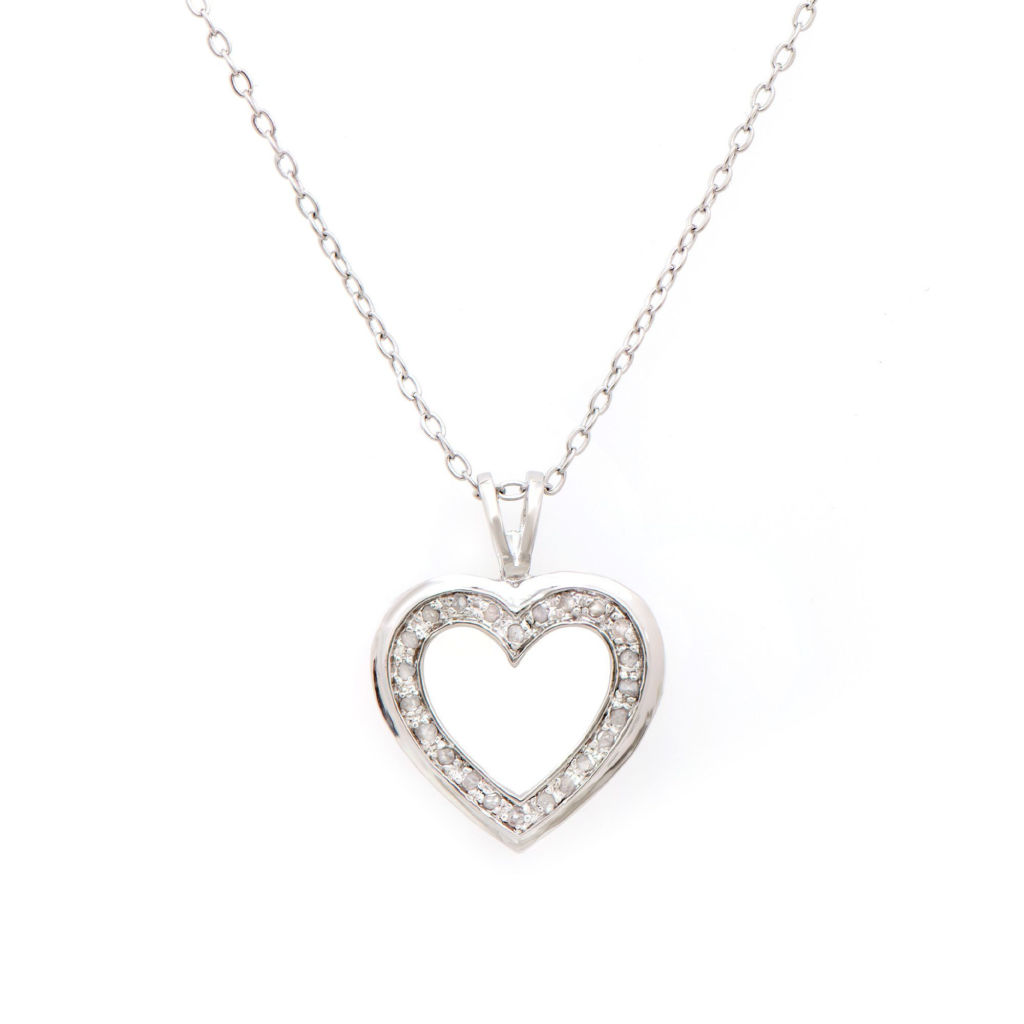 0.18 CTW Diamonds Rhodium Plated Designer Heart Shape Pendant 18 in